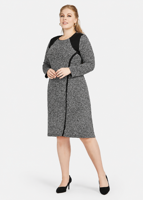 Women's Casual Colorblock Crew Neck Long Sleeve Knee Length Sweater Dress
