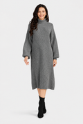 Women's Casual High Neck Long Sleeve Midi Sheep Cashmere Sweater Dress