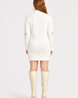 Women's Casual High Neck Snowflake Embroidered Fleece Knit Sweater Dress