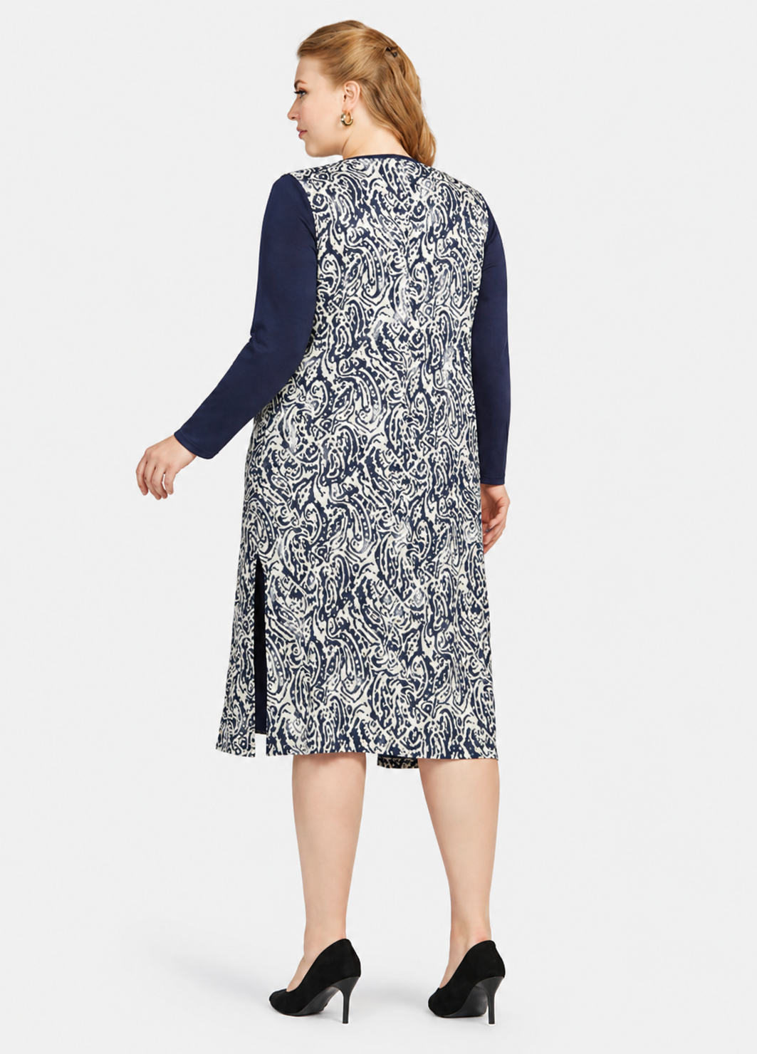 Women's Casual Plain Long Sleeve Short Sweater Dress with Pockets & Split Hem